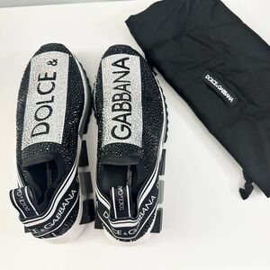 Dolce & Gabbana Black and Silver Crystal Sneakers. Size US 7.5 / EU 37.5